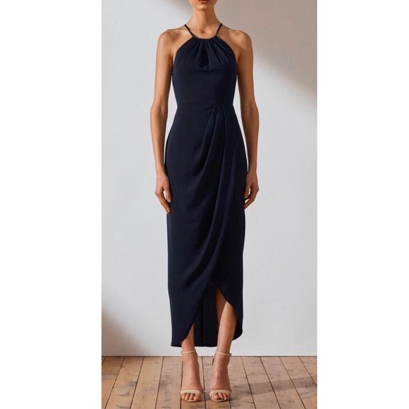 SHONA JOY: Core High Neck Ruched Navy Dress (NWT) - Picture 2 of 10